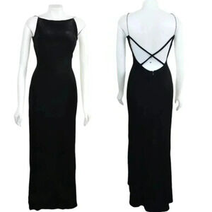 Vintage  Velvet Maxi Dress Backless Crisscross Straps Formal Bodycon Size 10